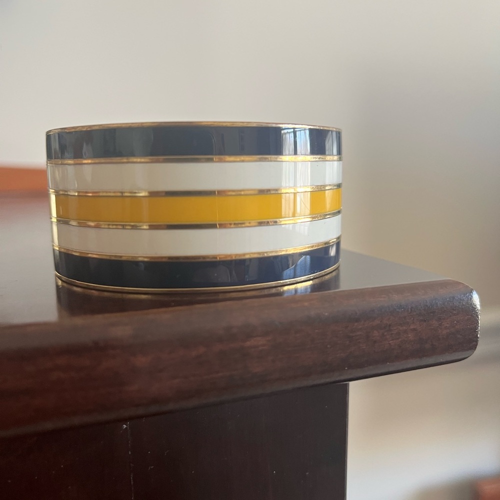 Striped Enamel Bangle Bracelet in Navy, White & Yellow
